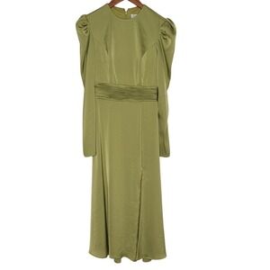 Mac Duggal 26936 Green Long Sleeve Pleated Waist Cocktail Midi Dress Size 2 NWT